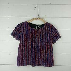 art class girls size 7-8 sparkle vertical stripe crinkle fabric blouse bright